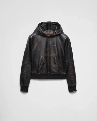 Bluza z kapturem ze skóry nappa
