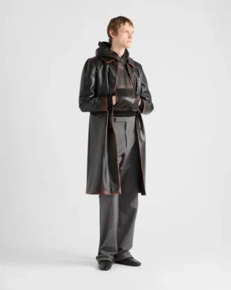 Bluza z kapturem ze skóry nappa