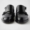 Buty z podwójnym paskiem z szczotkowanej skóry Buty z podwójnym paskiem z szczotkowanej skóry
