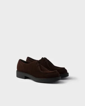 Czekoladowe zamszowe sznurowane buty