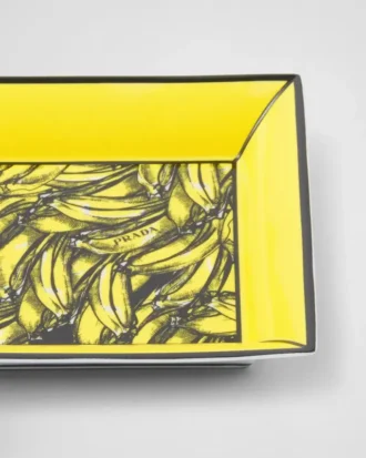 Duża kwadratowa porcelanowa taca na drobiazgi – wzór bananów
