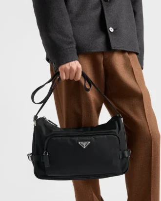 Duża torba na ramię z materiału Re-Nylon i skóry Saffiano