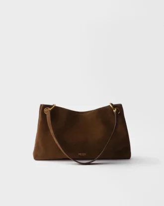 Duża zamszowa torba na ramię Prada Etude