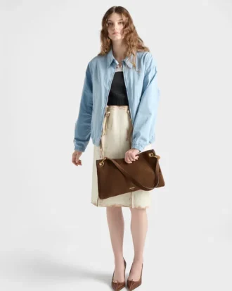 Duża zamszowa torba na ramię Prada Etude