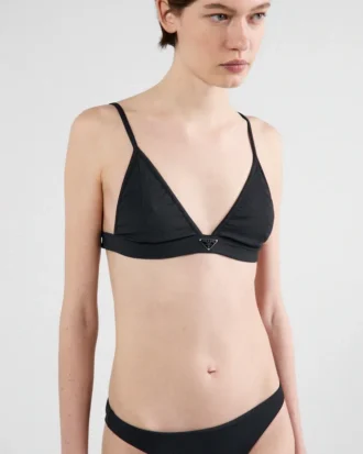 Dzianinowy top bikini typu braletka z prążkowanym wzorem