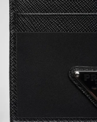Etui na karty z materiału Re-Nylon i skóry Saffiano