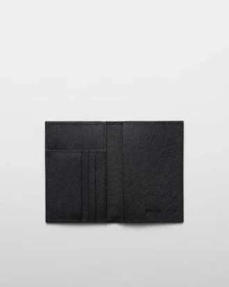Etui na paszport z materiału Re-Nylon i skóry Saffiano