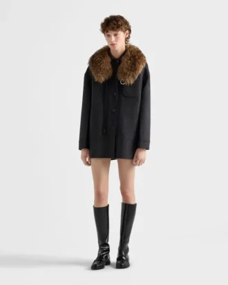 Jednorzędowa kurtka typu caban z podwójnej wełny cashmere
