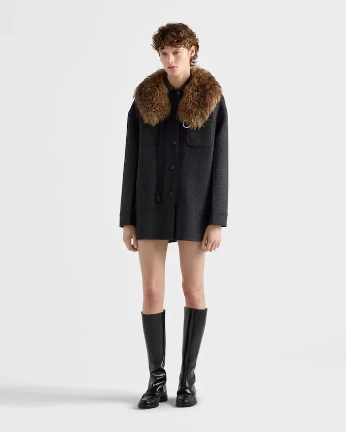 Jednorzędowa kurtka typu caban z podwójnej wełny cashmere Jednorzędowa kurtka typu caban z podwójnej wełny cashmere