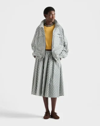 Kurtka typu bluzon w kratę z tkaniny chambray