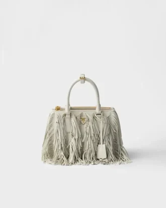 Mała skórzana torebka Prada Galleria z frędzlami