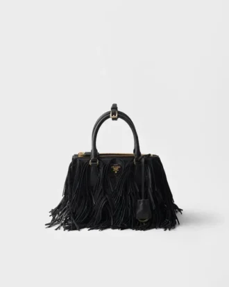 Mała skórzana torebka Prada Galleria z frędzlami