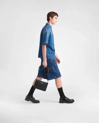Torba na ramię z nylonu Re-Nylon i skóry Saffiano Torba na ramię z nylonu Re-Nylon i skóry Saffiano
