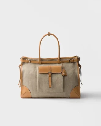 Torba Prada Bonnie z lnu i skóry Torba Prada Bonnie z lnu i skóry