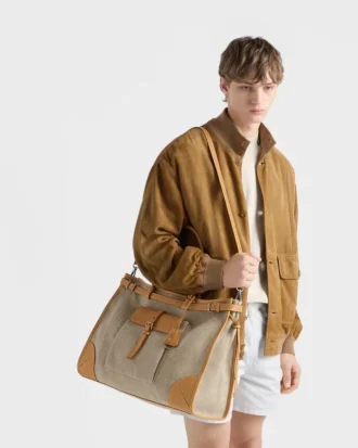 Torba Prada Bonnie z lnu i skóry Torba Prada Bonnie z lnu i skóry