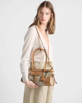 Torebka Prada Bonnie Medium z lnu i skóry Torebka Prada Bonnie Medium z lnu i skóry