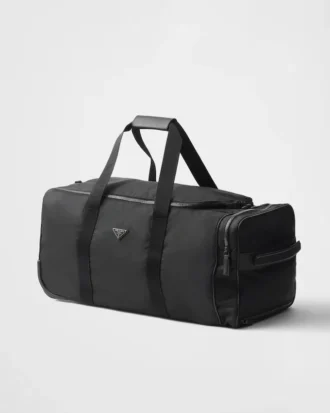Walizka na kółkach z tkaniny Re-Nylon i skóry Saffiano