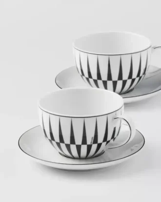 Zestaw dwóch porcelanowych filiżanek do cappuccino – paski