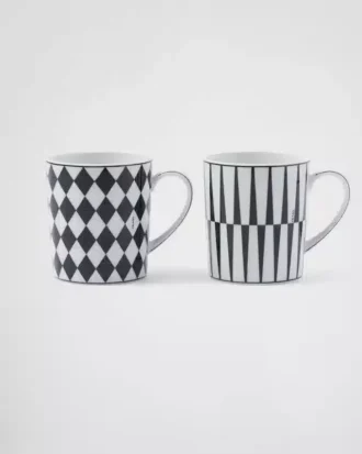 Zestaw dwóch porcelanowych kubków – szachownica i paski