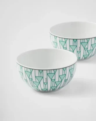 Zestaw dwóch porcelanowych misek do ryżu lub płatków śniadaniowych – kolor Vienna Green