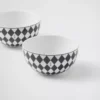 Zestaw dwóch porcelanowych misek do ryżu lub płatków śniadaniowych – szachownica