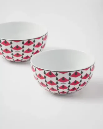 Zestaw dwóch porcelanowych misek do ryżu lub płatków śniadaniowych – Vienna Red