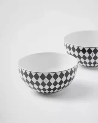 Zestaw dwóch porcelanowych misek do zupy – szachownica
