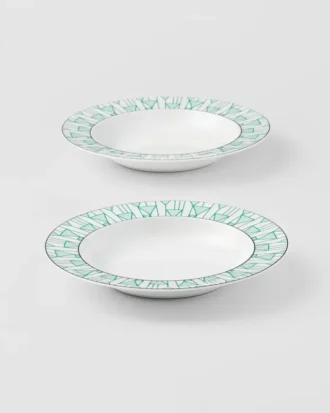 Zestaw dwóch porcelanowych talerzy do zupy – Vienna Green