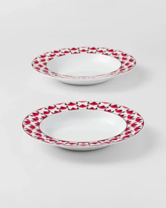Zestaw dwóch porcelanowych talerzy do zupy – Vienna Red