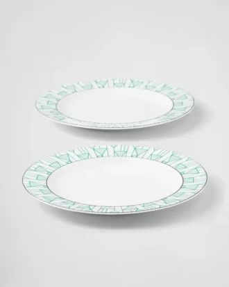 Zestaw dwóch porcelanowych talerzy obiadowych – Vienna Green