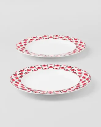 Zestaw dwóch porcelanowych talerzy obiadowych – Vienna Red