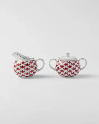 Zestaw porcelanowego dzbanka na mleko i cukiernicy – Vienna Red